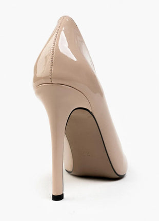 Beige Shurima Pumps mit glänzendem Finish und spitzer Zehenpartie, ideal für formelle Anlässe und elegante Abende.