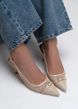 Elegante beige Sky Pumps mit Netzdesign und zartem Riemen, ideal für besondere Anlässe