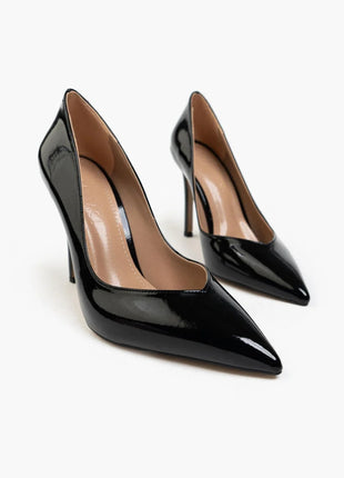 Schwarze Shurima Pumps mit glänzendem Finish und spitzer Zehenpartie, ideal für formelle Anlässe und elegante Abende.