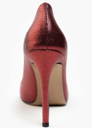 Elegante rote Smarty Pumps mit funkelndem Design und dekorativen Schnallen, ideal für besondere Anlässe.