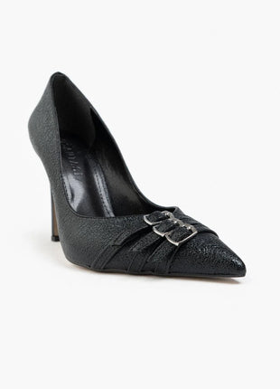 Elegante schwarze Smarty Pumps mit funkelndem Design und dekorativen Schnallen, ideal für besondere Anlässe