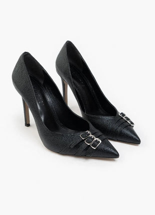 Elegante schwarze Smarty Pumps mit funkelndem Design und dekorativen Schnallen, ideal für besondere Anlässe