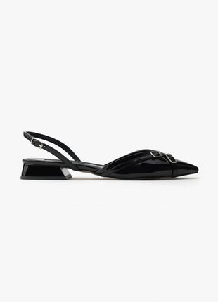 Elegante VEGAS Slingback-Pumps in Schwarz mit spitzer Zehenpartie und dekorativen Schnallen, ideal für besondere Anlässe.