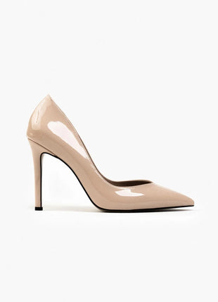 Beige Shurima Pumps mit glänzendem Finish und spitzer Zehenpartie, ideal für formelle Anlässe und elegante Abende.