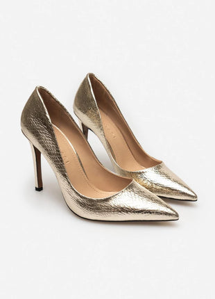 Demacia Pumps in Gold, luxuriös und glänzend, perfekt für besondere Gelegenheiten.