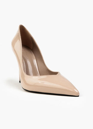 Beige Shurima Pumps mit glänzendem Finish und spitzer Zehenpartie, ideal für formelle Anlässe und elegante Abende.