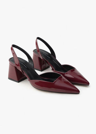 Bordo SAMMY Slingback Pumps mit spitzem Zehenbereich und breitem Blockabsatz, glänzendes Finish, ideal für formelle Anlässe.