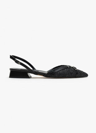 Elegante VEGAS Slingback-Pumps in Schwarz glänzend mit spitzer Zehenpartie und dekorativen Schnallen, ideal für besondere Anlässe.