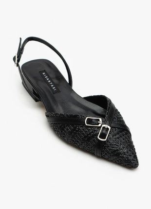 Elegante VEGAS Slingback-Pumps in Schwarz glänzend mit spitzer Zehenpartie und dekorativen Schnallen, ideal für besondere Anlässe.