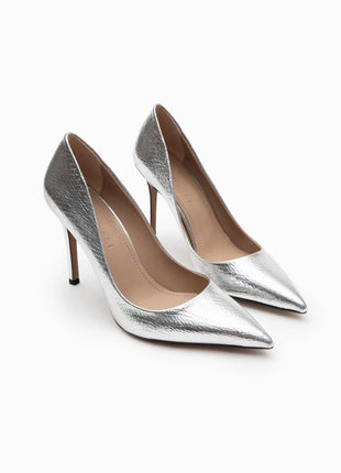 Demacia Pumps in Silber, glamourös und funkelnd, ideal für festliche Anlässe.