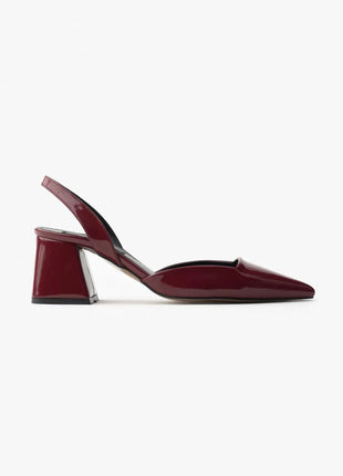 Bordo SAMMY Slingback Pumps mit spitzem Zehenbereich und breitem Blockabsatz, glänzendes Finish, ideal für formelle Anlässe.