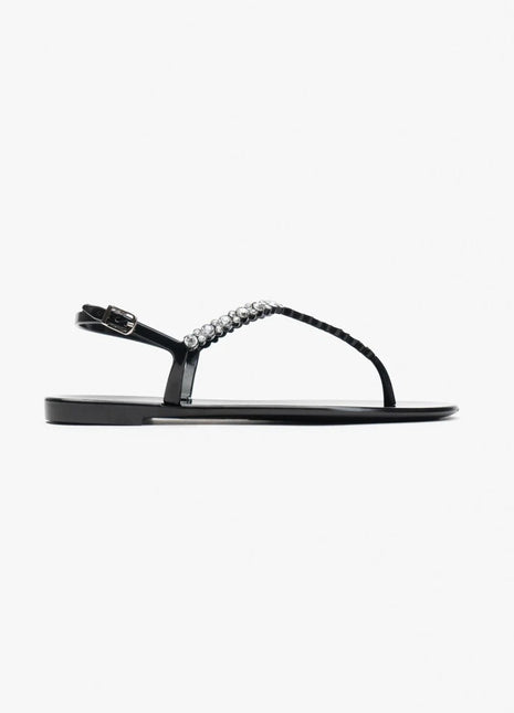 Elegante Lassie Sandaletten mit funkelnden Ziersteinen in schwarzer Farbe, perfekt für formelle Anlässe.